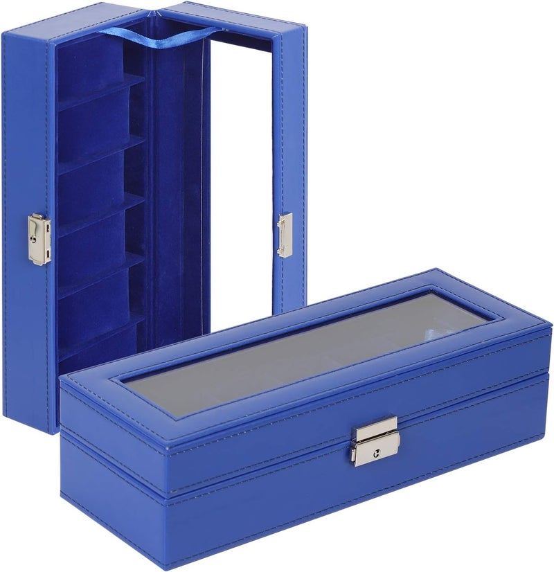 NEX Watch Case, 6 Slot Leather Watch Box Display Case Organizer Glass Jewelry Storage - Image 4